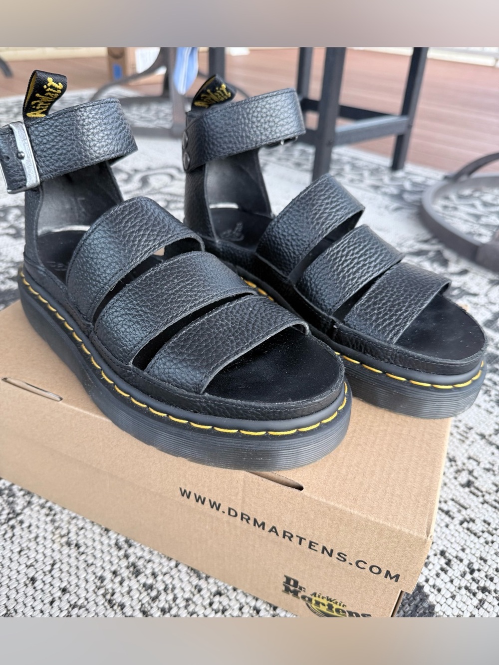 Dr. Martens Clarissa II Quad Black Leather Platform Sandals Size 7